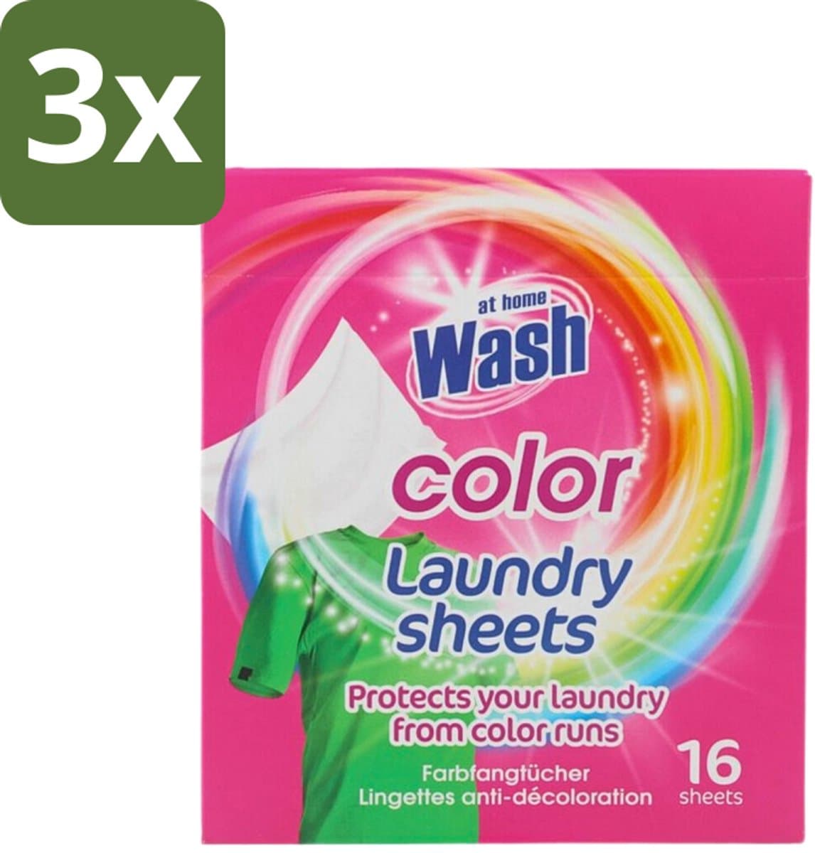 At Home - Wash - Wasdoekjes - Gekleurde Was - Tegen Verkleuring - 12 Doekjes - Bulkverpakking - 3 stuks — afbeelding 1
