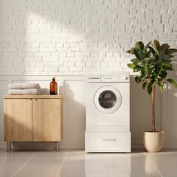 Vonia Wasmachine Verhoger - Wasmachine Verhoger met lade - Wasmachine Sokkel - Wasmachine Kast - Wasmachine ombouw - 63x54x31 - Wit — thumbnail 5