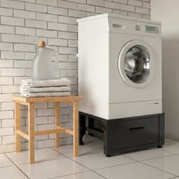 Vonia Wasmachine Verhoger - Wasmachine Verhoger met lade - Wasmachine Sokkel - Wasmachine Kast - Wasmachine ombouw - 54x63x31 - Zwart — thumbnail 5