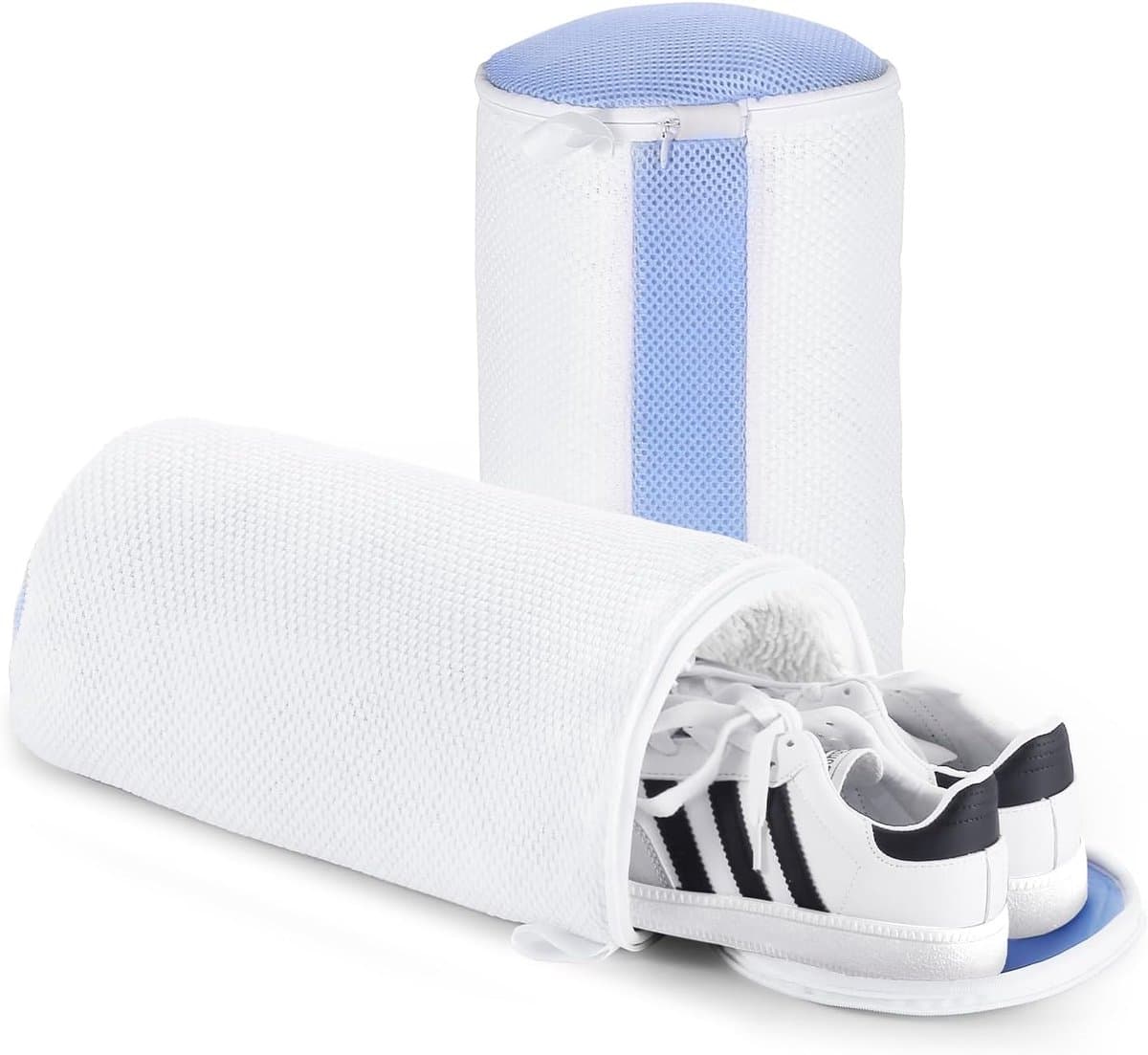Kraftverdia 2 Stuks Schoenwaszak met Rits – Waszak voor Sneakers in Wasmachine – 360° Microvezel Reiniging – Verborgen Rits – Herbruikbaar – Wit — afbeelding 1