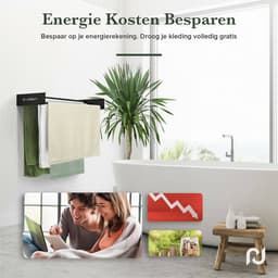 Jubbly® - Wanddroogrek 80cm - Wasrek Inklapbaar - Wasrek Hangend - Droogrek - Inklapbaar Droogrek - Droogrek Muur - 4 Meter Drooglengte - Zwart — thumbnail 3