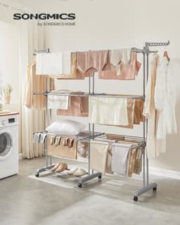 Wasdroger – 4-laags – Op wielen – Inklapbaar – Duifgrijs – Voor binnen- en buitengebruik – 63,5 x 128 x 173 cm — thumbnail 2