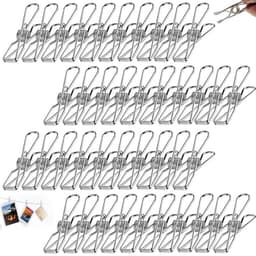 40 stuks - Sokclips - RVS Wasknijpers - Winddichte Clip - Roestvrijstalen clips - Veerclips - Metalen veerclips - Plaatclips - Windbestendige clips - Universele ophangclips - 5,6 x 1,3 cm - Geschikt voor kantoren, keukens en badkamers — thumbnail 1