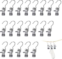 Clips - 20 stuks - 10,5x4 cm - Metalen clips - Wasknijpers - Clips die geen sporen achterlaten - Hoedenclips - Sokkenclips - Elastische clips - Opbergrek - Opbergclips - Haken - Huishoudelijke clips - Geschikt voor kledinghaken, kledingclips, hoeden — thumbnail 1