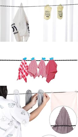 Draagbare Waslijn - Reis Waslijn - Kleding Drogen - Met Haken Zuignappen - 1.5 Meter - Zwart — thumbnail 5