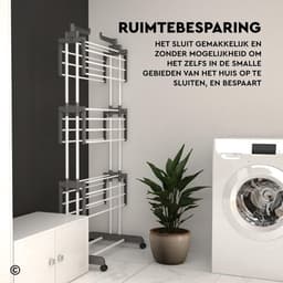 Opvouwbare Droogtower met 4 Niveaus en Wielen - Ruimtebesparend RVS Droogrek — thumbnail 3