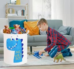 Wasmand / Speelgoedmand voor de slaapkamer (45 x 50 cm) — Waterdichte wasmand voor babykleding met handvatten, opvouwbare wasmand voor de babykamer, opbergmand (Dinosaurus-design) — thumbnail 5