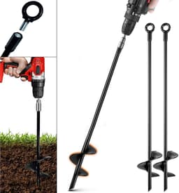 Set van 4 Grondankers - 46cm Zware Uitvoering - Grondpen met 7cm Spiraalblad - Stormbeveiliging voor Trampoline, Speeltoestel, Carport & Partytent - Massief Staal - Inclusief Afneembare Oogringen - Zwart — thumbnail 1