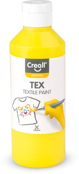 Creall Tex - Textiel- & Stoffenverf - Geel - 250ml - Machine wasbaar na fixatie - Voor T-shirts, jeans, schoenen, stoffen tassen, meubels en auto-interieurs/hemelbekleding - Gemaakt in NL - Glutenvrij — thumbnail 1
