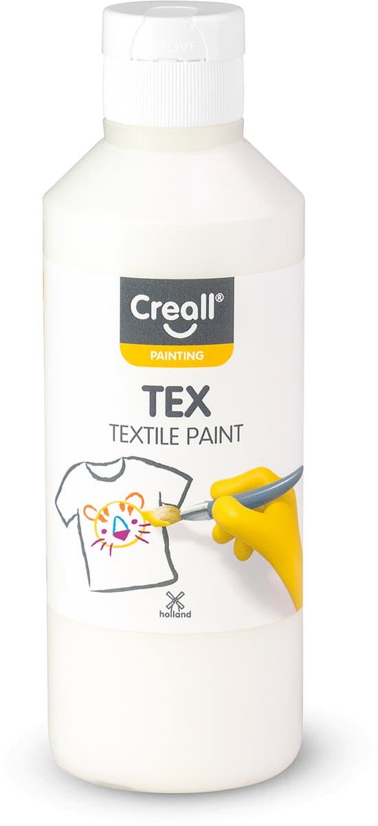 Creall Tex - Textiel- & Stoffenverf - Wit - 250ml - Machine wasbaar na fixatie - Voor T-shirts, jeans, schoenen, stoffen tassen, meubels en auto-interieurs/hemelbekleding - Gemaakt in NL - Glutenvrij — afbeelding 1