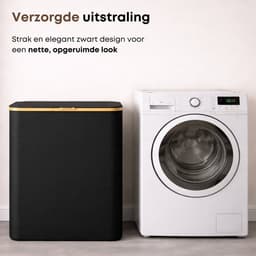 ACAZA Wasmand 3 vakken - Wasmand Met Deksel - 150 L - Bamboe - 60x 38,5 x 70,5 cm - Zwart — thumbnail 4
