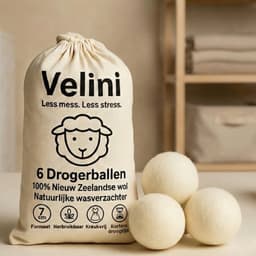 Velini Drogerballen 100% Wol - 6 Stuks (7 cm) - Snellere Droogtijd & Minder Kreukels - Met Katoenen Bewaarzak — thumbnail 4