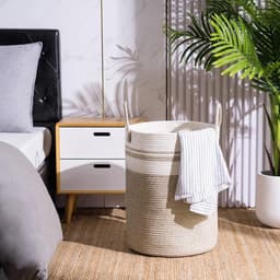 Wasmand/opbergmand van textieltouw, kinderwasmand, opbergmand met katoenen touwgreep, geschikt voor het opbergen van dekens, kleding en speelgoed, en is geschikt voor slaapkamers en wasruimtes,Stijl 2,Diameter 35 * Hoogte 45cm — thumbnail 5