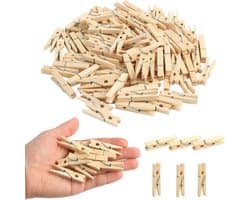 Houten Wasknijpers - Kleine Knijpers - Foto's Ophangen - Natuurlijk Materiaal - 45 cm - Houtkleur