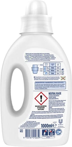 2 x Neutral Vloeibaar Wasmiddel Zwart 20 Wasbeurten 1 liter - Donkere Was - Zwart Was - Parfumvrij Wasmiddel - Gevoelige Huid - Hypoallergeen Wasmiddel — thumbnail 4