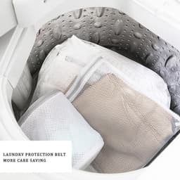 4-delige set - Waszakken van mesh - 60x50cm/50x40cm - Grote, fijne waszakken - Met ritssluiting - Herbruikbaar - Geschikt voor de wasmachine - Voor kleding, sokken, ondergoed - Maat L+M - Wit — thumbnail 2