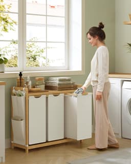 MAZAZU - Wasmand - 3 vakken - Bamboe - 150L - 94x33x78 — thumbnail 3
