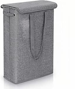45L vuile wasmand - wasmand met deksel - draagbare vuile wasmand Slanke wasmand - smalle wasmand met deksel - met handvat - opvouwbare opbergmand voor vuile was - geschikt voor slaapkamer, wasruimte, slaapzaal - grijs — thumbnail 1