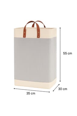 NOVARTA, Opvouwbare wasmand van jute stof met lederen handvat, opbergmand, Laundry basket - Wasbox — thumbnail 2