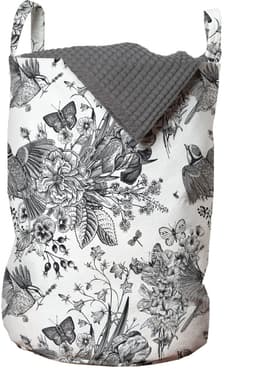 New Bed Bloemen Gedetailleerde gravure Lente Wasmand met Handvatten en Koordsluiting, 33 cm x 48 cm — thumbnail 2