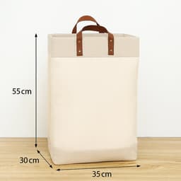 NOVARTA, Opvouwbare wasmand van jute stof met lederen handvat, opbergmand, Laundry basket - Wasbox — thumbnail 2