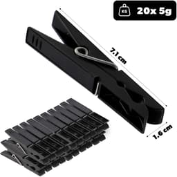KADAX wasknijpers, 20 x knijpers van robuuste kunststof, kleurrijke sokkenklemmen, windbestendige klemmen voor binnen en buiten (zwart V2) — thumbnail 3