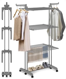 BAUER & MEYER® - Droogrek - Inklapbaar Wasrek - Incl. 20 wasknijpers - Droogtoren - Wastoren - 173 x 75 x 63 cm - Grijs — thumbnail 1