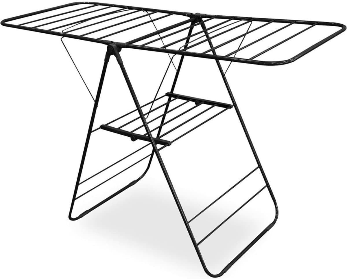 DailySupplies® Droogmolen met Voet voor Camping & Thuis - Wasrek Staand - Droogrek Inklapbaar - Zwart — afbeelding 1
