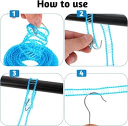 2 Pcs Non-slip Clothesline with Hooks - Portable Travel Clothesline for Camping Household Garden and Outdoor (5 Metres) — thumbnail 5