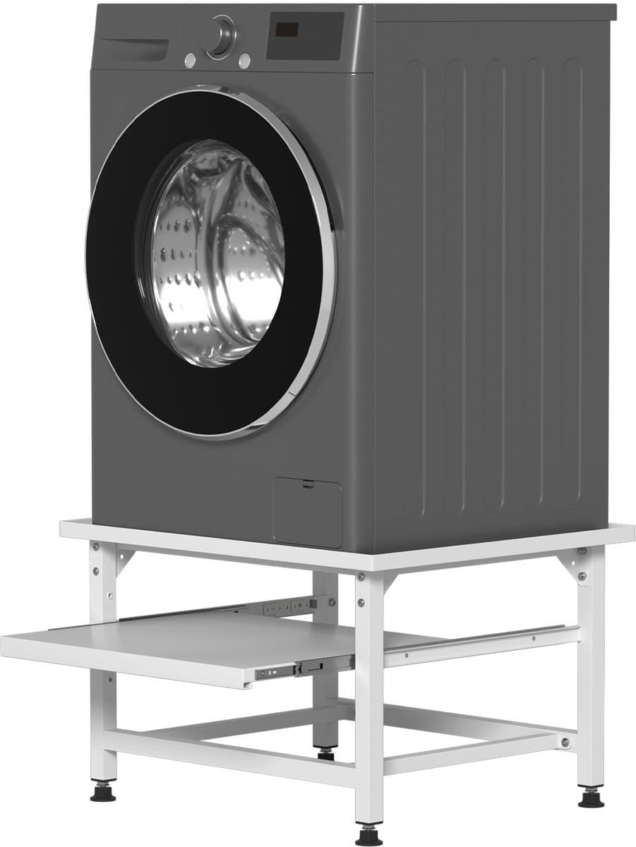 Wasmachine Verhoger Met Uitschuifbare plank - Wasmachine opbouwmeubel - Wasmachine Sokkel - 63x54x42cm - Wit — afbeelding 1