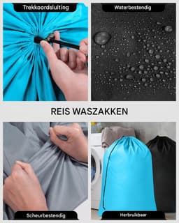 Trekkoordtas - M - 3 stuks - 70*100CM - 3 kleuren - Waterdicht - Stofdicht - Sluiting met trekkoord - Scheurvast - Herbruikbaar - Opbergtas - Reistas - Tas voor natte kleding - Schoenentas - Waszak voor op reis — thumbnail 3