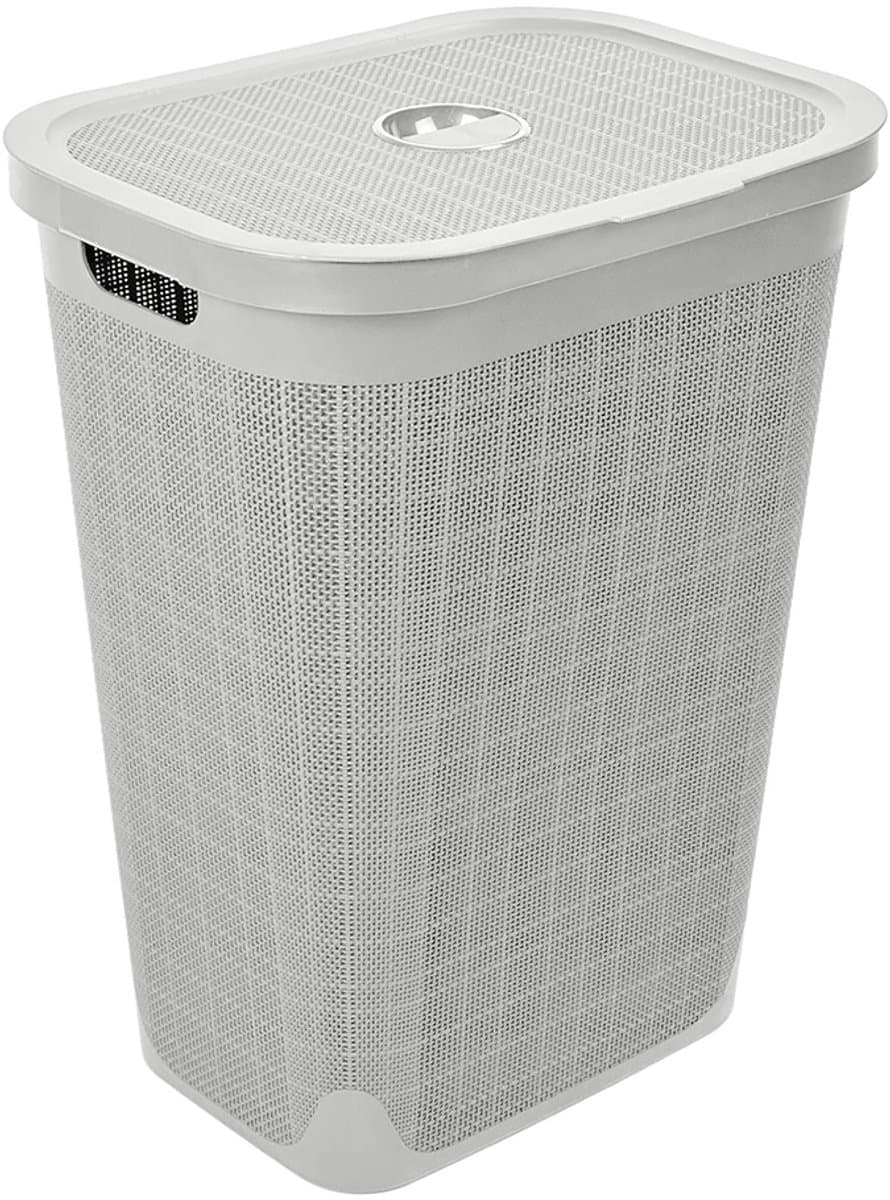 Wasmand 'Hessian' met deksel - 60 Liter - Box - lichtgrijs - Ventilatie — afbeelding 1