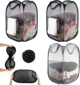 Opvouwbare wasmand - Inklapbare wasmand - 3 stuks pop up wasmand met handvat - voor badkamer camping college kamer en reizen wasgoed - Wasmand — thumbnail 1