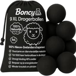 Boncy® Drogerballen - 9 Stuks Droogballen voor Wasdrogers - 100% Nieuw Zeelandse Schapenwol Wasdrogerballen - Energiebesparend & Duurzaam Cadeau - Wasballen voor Wasdroger Droogtrommel - Dryer Balls Wol Droger Ballen - Wasbol Wasbollen - Zwart — thumbnail 1