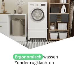 Wasophoogte® Wasmachine verhoger met lade - Wasmachine opbouwmeubel - Wasmachine sokkel - 42cm hoog - Wit - Universeel - 65*60,5 (LxB) - Inclusief wandbeugels — thumbnail 5