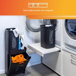 Eleganca Wasmand 3 vakken - XL Formaat 95 Liter - Wassorteerder - Kunststof - D31 x B45 x H90 cm - Afneembare manden - Wasmand op Wielen - Ruimtebesparend - Zwart — thumbnail 3