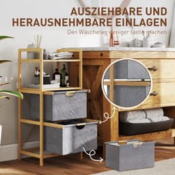HOMCOM-Wäschekorb-Bambus, Polyester-44L x 34B x 96H cm-Naturholz — thumbnail 5
