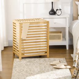 HOMCOM-Wäschekorb-Bambus, Polyester-50L x 36B x 60H cm-Naturholz — thumbnail 2
