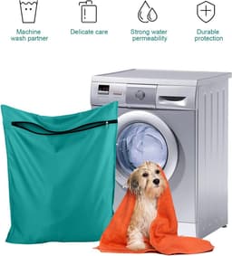 Waszakken voor huisdieren - Waszakken van twill polyester - Grote waszakken met rits - Voorkomt dat waszakken verstopt raken door dierenhaar - wasmachine, 70 x 80 cm，waszak voor huisdieren voor honden, katten en konijnen (Meerblauw)- L — thumbnail 5