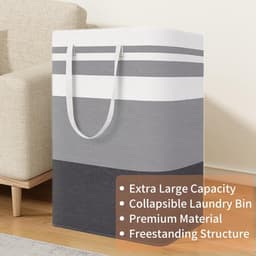 Opvouwbare wasmand - Waszak met grote capaciteit - Wasmand met handgrepen - Wasmand voor huishoudelijk vuil wasgoed - Geschikt voor slaapkamer, badkamer, slaapzaal — thumbnail 3