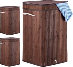 3x wasmand bamboe - wasbox opvouwbaar - 70L - vierkant - 63x36x36 cm - bruin — thumbnail 3