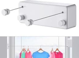 Intrekbare zware roestvrijstalen waslijn voor binnen en buiten - wandmontage waslijn voor badkamer en hotelstijl - 2 x 42 m (138 voet) - wit — thumbnail 1