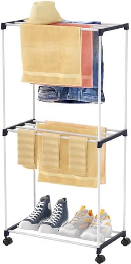 Klein vrijstaand handdoekrek - ruimtebesparende wasdroger met wielen - 3 niveaus - voor badkamers, woningen en bijkeukens folding wall laundry rack — thumbnail 1