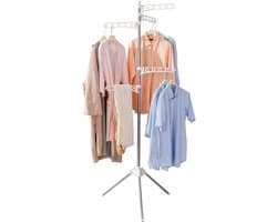 Opvouwbaar droogrek voor kleren - inklapbaar statief - kleerhanger hoek kledingstuk opslag plank - draagbaar wasorganisator - ivoor folding wall laundry rack