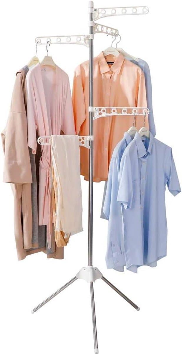 Opvouwbaar droogrek voor kleren - inklapbaar statief - kleerhanger hoek kledingstuk opslag plank - draagbaar wasorganisator - ivoor folding wall laundry rack — afbeelding 1