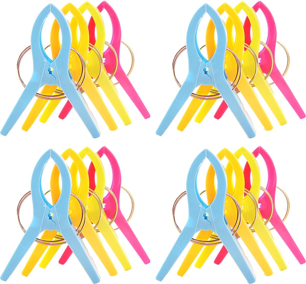 Somstyle Handdoek Knijpers - 16 Stuks - Wasknijpers - Strandlaken Klemmen voor Strandbed - Badlaken Clips - Groen, Blauw, Geel & Roze — afbeelding 1