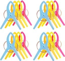 Somstyle Handdoek Knijpers - 16 Stuks - Wasknijpers - Strandlaken Klemmen voor Strandbed - Badlaken Clips - Groen, Blauw, Geel & Roze — thumbnail 1