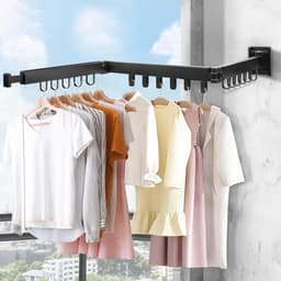 Droogrek wandmontage kledingstang 120 cm uittrekbaar inklapbaar wasrek - 18 ophanghaken balkon wasruimte badkamer 3 vouwarmen — thumbnail 1