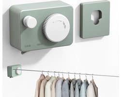 Uittrekbare waslijn, 4,2 m waslijn, uittrekbare muur, vaste onzichtbare waslijn uittrekbaar voor balkon, binnen, tuin, draagvermogen 20 kg (groen)