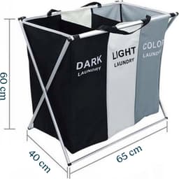 Ceruzo Wasmand 3 Vakken - Wassorteerder - Organizer Kleding - Opvouwbaar met Handvat - 65x40x H60 cm — thumbnail 2